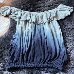 Free People Cream and Blue Off-Shoulder Blouse